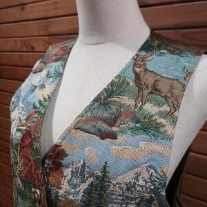 Vintage 90s Womens Size 10 Deer Tapestry Vest Art to wear Grannycore Cottagecore